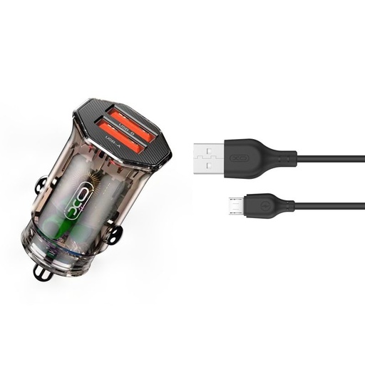 XO CC49 do auta nabíjačka (2 USB port, microUSB kábel), priehľadný/hnedý