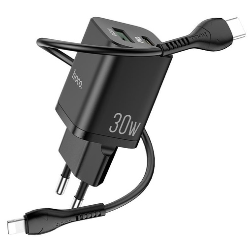 Hoco N13 sieťový rýchlonabíjačka (QC + PD konektor) PD lightning kábel, PD 30W + QC 3.0, čierny