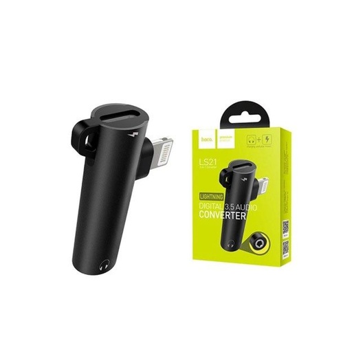 Hoco LS21 lightning rozdeľovač (lightning nabíjačka port+3,5mm jack zásuvka), čierny