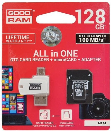 Goodram M1A4-1280R12 128GB class10 pamäťová karta, USB OTG s čítačkou kariet, čierny