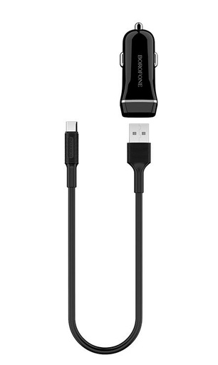 Borofone BZ2 do auta nabíjačka (2 USB, type-C kábel), 5V 2,4A, čierny