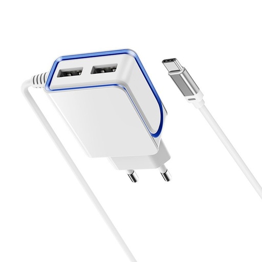 Borofone BA35A sieťový nabíjačka (2 USB port), lightning kábel, 5V 2,1A, biely