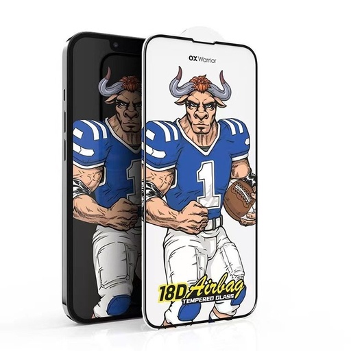 Apple iPhone 15 Plus OX Warrior Mr. Sports airbag odolný ochranné sklo priehľadný (čierny rám)