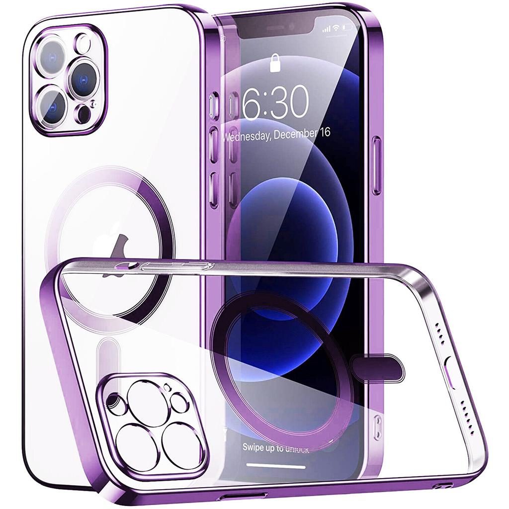 [5990202209283] Apple iPhone 13 Pro Max electroplate camera-protecting magsafe silicone back cover case (Purple)