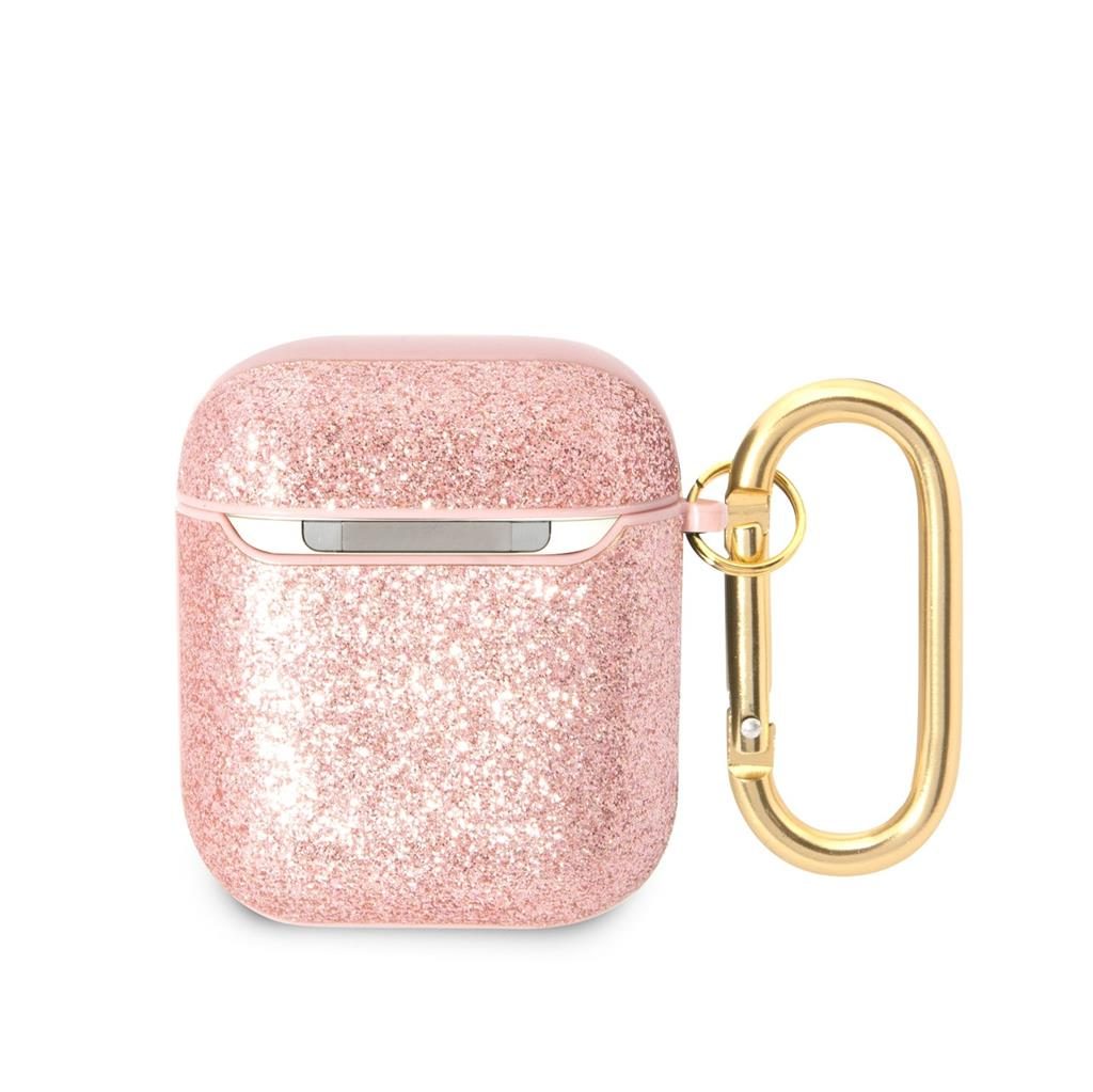 [GUA2HGGSHP] AirPods 1/2 Guess Glitter Flakes Metal Logo case (Pink) - GUA2HGGSHP