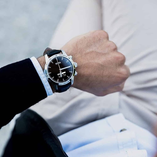 Viita HRV Tachymeter Leather inteligentné hodinky, merač aktivity, strieborný čierny