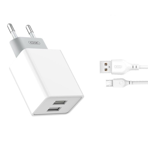 XO L65 2.4A nabíjačka (Biely) – dvojitý USB konektor, Lightning s káblom