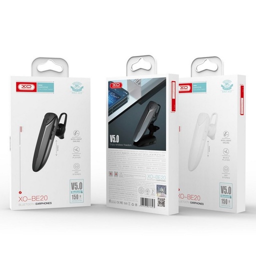 XO BE20 bluetooth headset, BT v5.0, 1 hodinky nabíjací čas, 10 hodinový hudba/hovor, Micro USB nabíjanie, biely