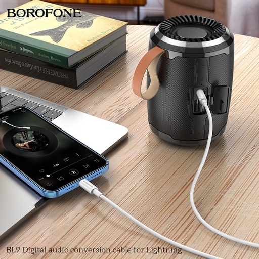 Borofone BL9 lightning rozdeľovač (lightning nabíjačka port+3,5mm jack zásuvka), 1m, Lightning-3,5Jack adaptér, biely