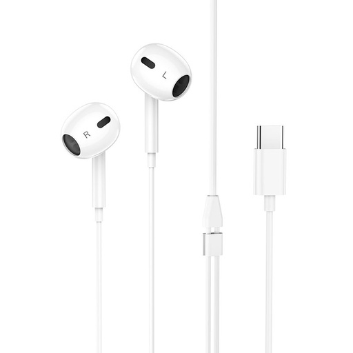 Hoco M1 Max headset (type-c), drôtový slúchadlo Type-C s konektorom a s mikrofónom, biely