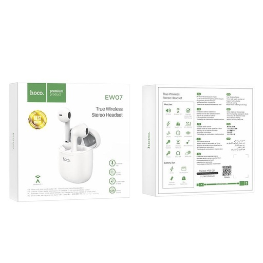 Hoco EW07 bezdrôtový headset, BT v5.0, nabíjacie puzdro 300mAh, slúchadlo 30mAh 4 hodinový hovor/hudba a 120 hodinky pohotovostný čas, fe