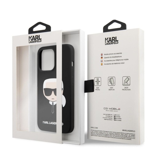 Apple iPhone 13 Karl Lagerfeld Liquid Silicone Karl Head puzdro (Čierny) – KLHCP13MSLKHBK
