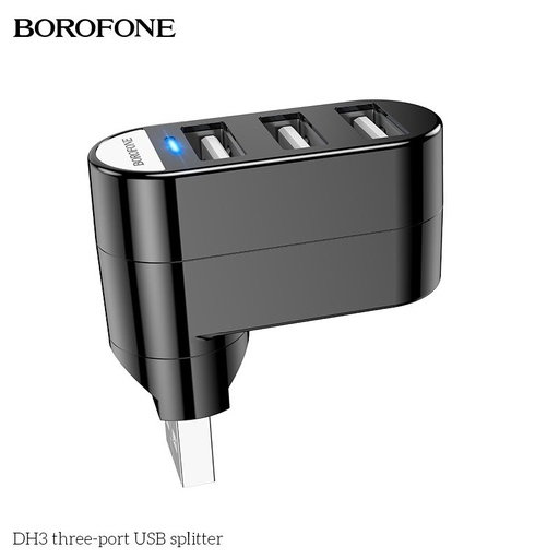 Borofone DH3 USB rozdeľovač HUB adaptér, USB konektor a 3x USB zásuvka, čierny