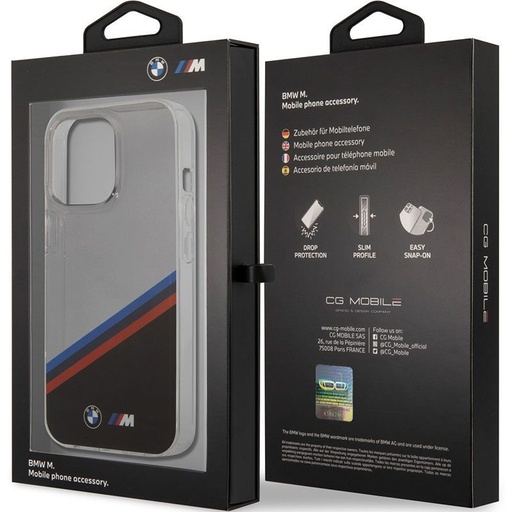 Apple iPhone 13 mini BMW M PC/TPU puzdro – Tricolor Stripe (Priehľadný) - BMHCP13SMHLPK
