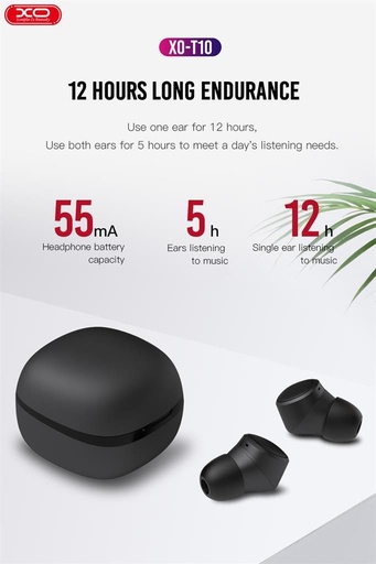 XO T10 dvojitý Bluetooth slúchadlo (Čierny)