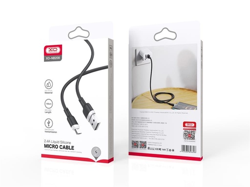 XO NB208 micro USB dátový kábel (Čierny) – mäkký silikónový kryt