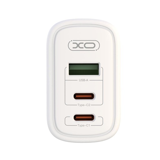 XO CE04 rýchlonabíjačka max. 65W (Biely) – USB-C PD + USB-A QC, micro USB s káblom