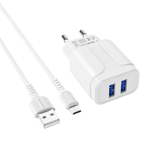 Borofone BA37A sieťový nabíjačka (2 USB port), lightning kábel, 5V 2,4A, biely