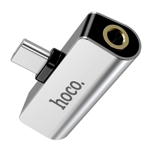 Hoco LS26 type-c rozdeľovač (type-c nabíjačka port+3,5mm jack zásuvka), strieborný