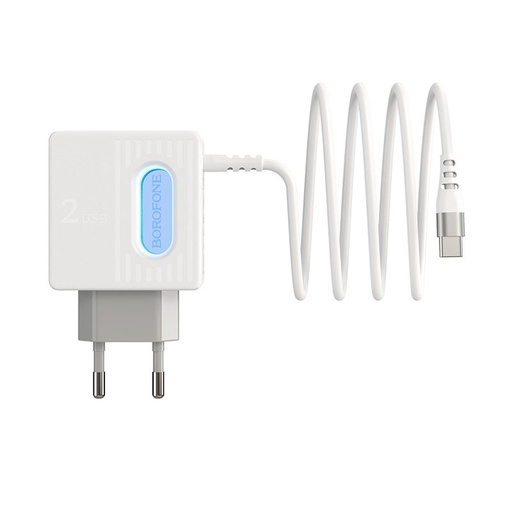 Borofone BA34 sieťový nabíjačka (2 USB port), lightning kábel, 5V 2,4A, biely