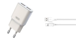 XO L92C 2.4A nabíjačka (Biely) – dvojitý USB konektor, Lightning s káblom