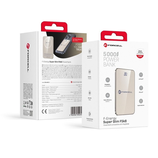 Forcell F-Energy SuperSlim F5K8 MagSafe power bank 15W 5000 mAh (Sivý)