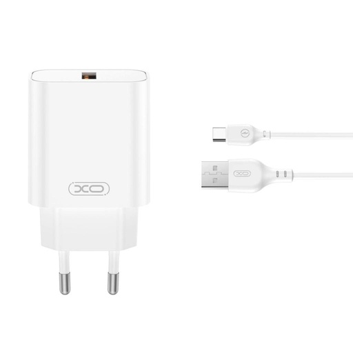 XO CE33(EU) sieťový rýchlonabíjačka + Type-C kábel (Biely) - 18W, QC3.0, NB103 sada