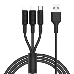 Hoco X25 3in1 kábel (microUSB + type-C + lightning), 2A, 1m, čierny