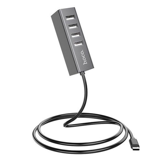 Hoco HB1 HUB, USB-C - 4 USB, metalická sivá