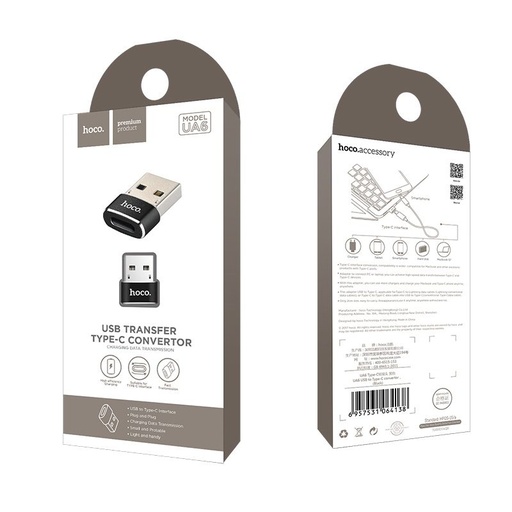 Hoco UA6 adaptér (USB, type-C), čierny