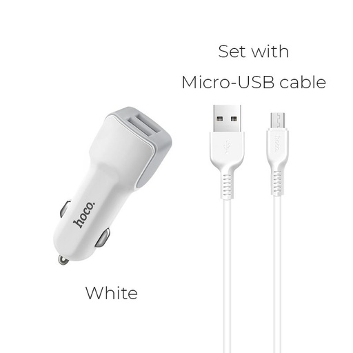 Hoco Z23 do auta nabíjačka (2 USB port, microUSB kábel), 5V 2,4A, biely