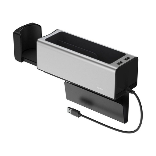 Baseus CRCWH-A0S , do auta opierka na lakeť úložný priestor s držiakom na poháre 2xUSB s konektorom strieborný, 2A, strieborný