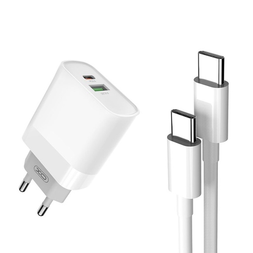 XO L64 PD 20W rýchlonabíjačka (Biely) – PD 20W + QC 3.0, USB-A + USB-C konektor, Type-C s káblom