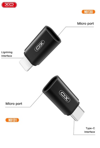 XO NB130 micro USB–Lightning dátový kábel adaptér (Čierny) – nabíjanie a prenos dát