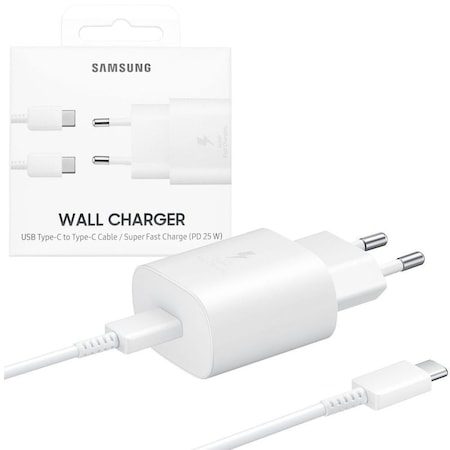 Samsung PD rýchlonabíjačka USB-C s káblom 25W (Biely) – ECO balenie