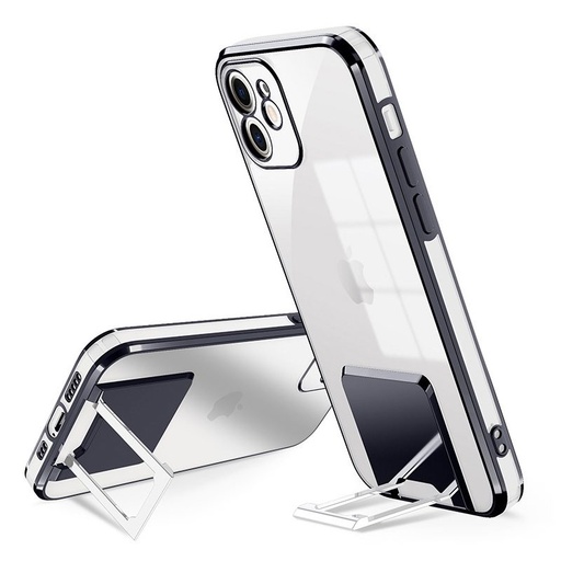 Apple iPhone 7/8/SE 2020/SE 2022 luxury so stojanom zadný kryt (Čierny)