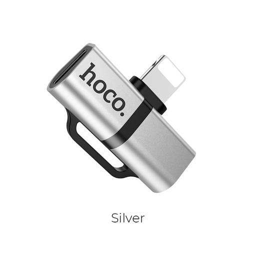 Hoco LS20 2in1 lightning rozdeľovač (lightning audio+lightning nabíjačka port), strieborný