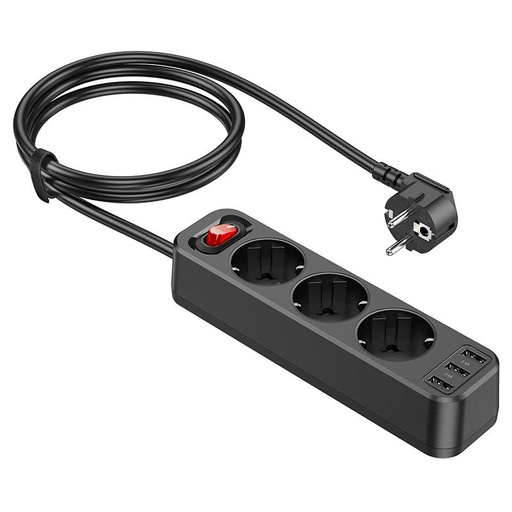Hoco NS2 veľký s výkonom predlžovací zásuvka, 3 zásuvka + 3 * USB 5V / 2.4A výstup čierny