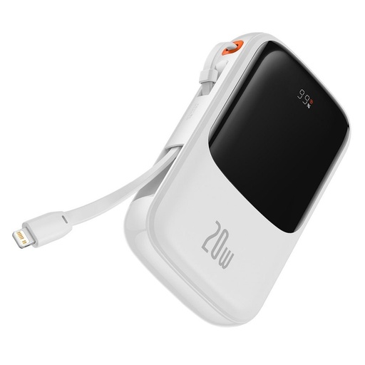 BASEUS QPow powerbanka, 10000mAH s kapacitou,20W nabíjací s výkonom, lightning s káblom biely